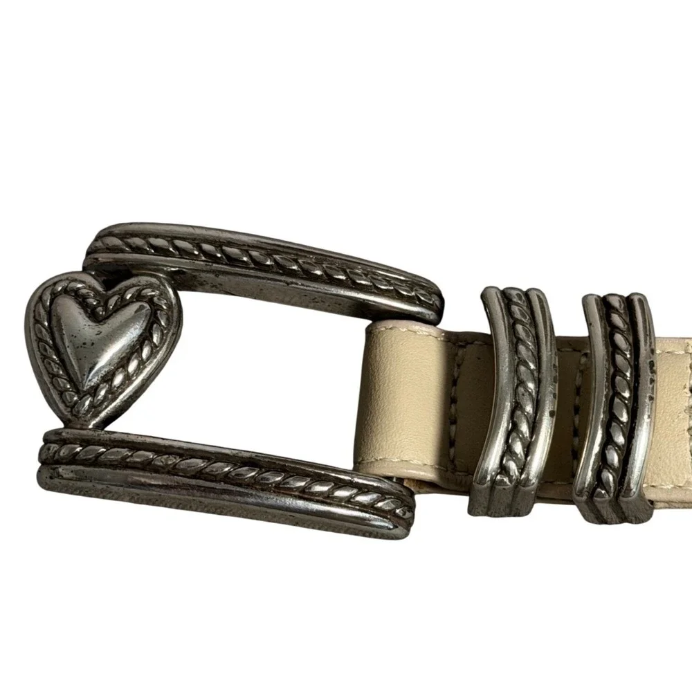 Vintage Brighton Concho Belt Womens S Beige Silver Tone Heart Leather Boho